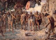 unknow artist Montezuma responds to Chapultepec for develar the esculturos of its ancestros Spain oil painting artist